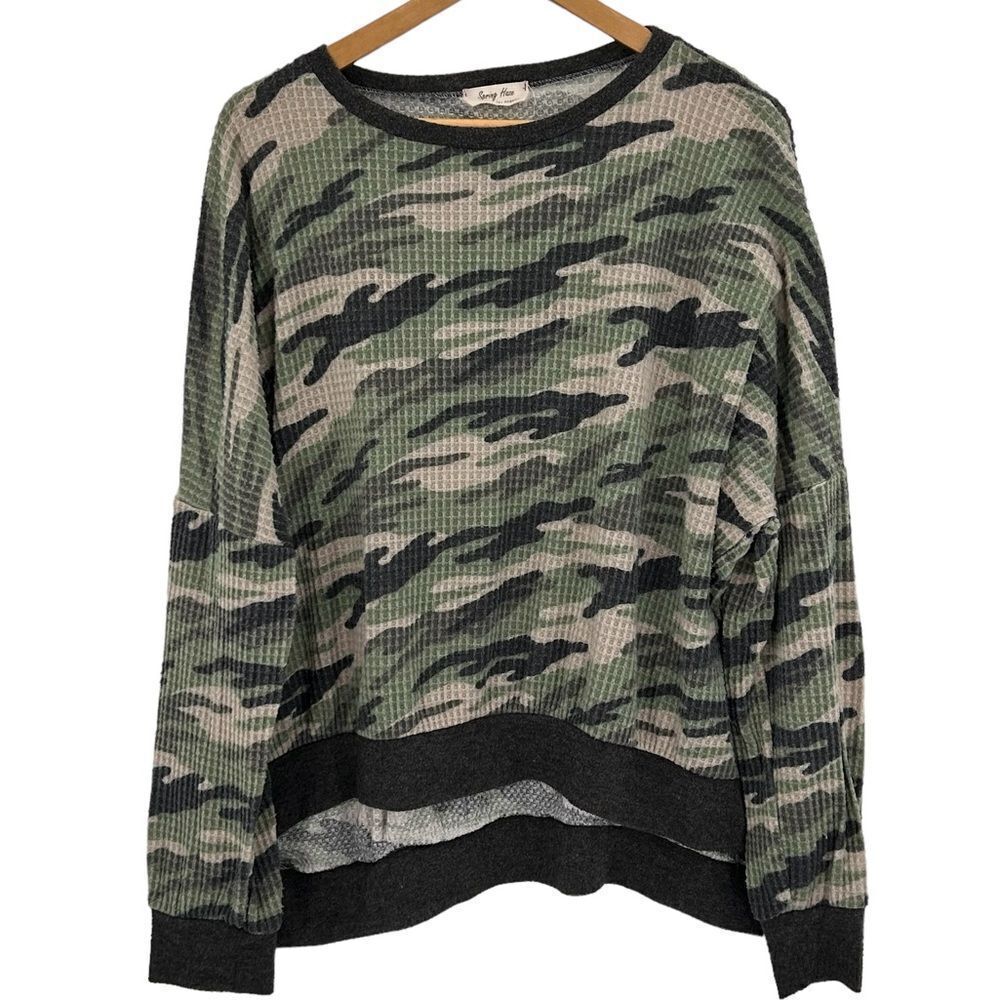 Spring Haze slouchy green camp waffle knit top  size medium